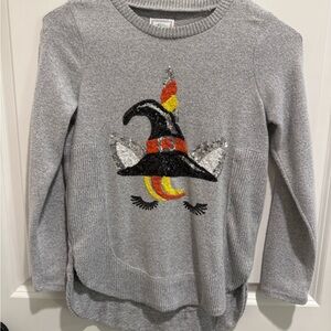Girls' Gray Sequin Witch Unicorn Sweater - Long Sleeve
